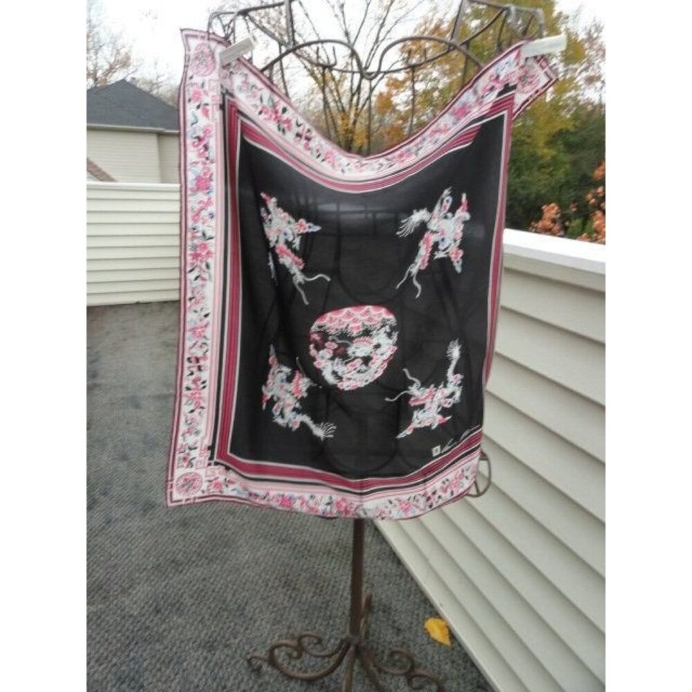 Vtg 1970’s Anne Klein FOR ROBINSON & GOLLUBER Scarf Oriental Motif Black Pink